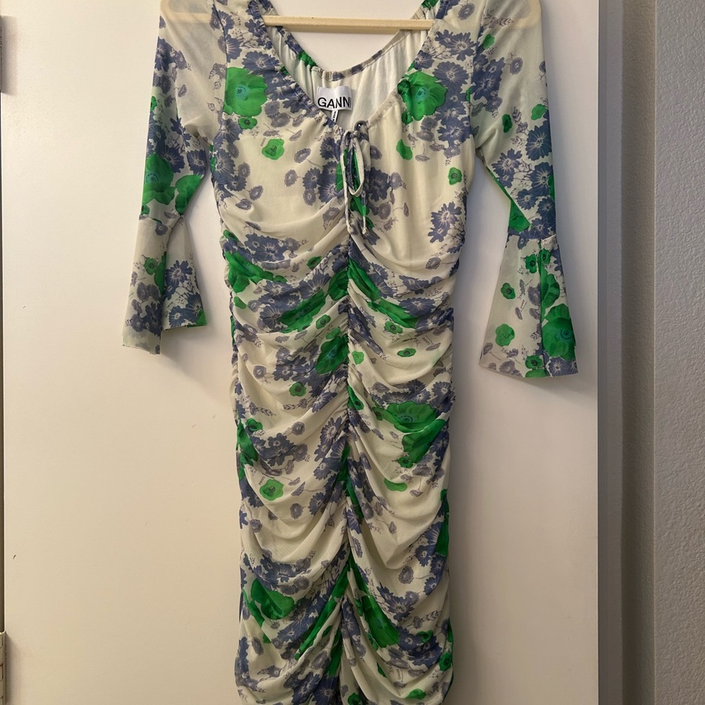 GANNI Floral Ruched Dress